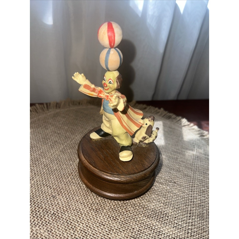 Anri Thorens "The Entertainer"" Clown Dog Wood Music Box Vintage Works